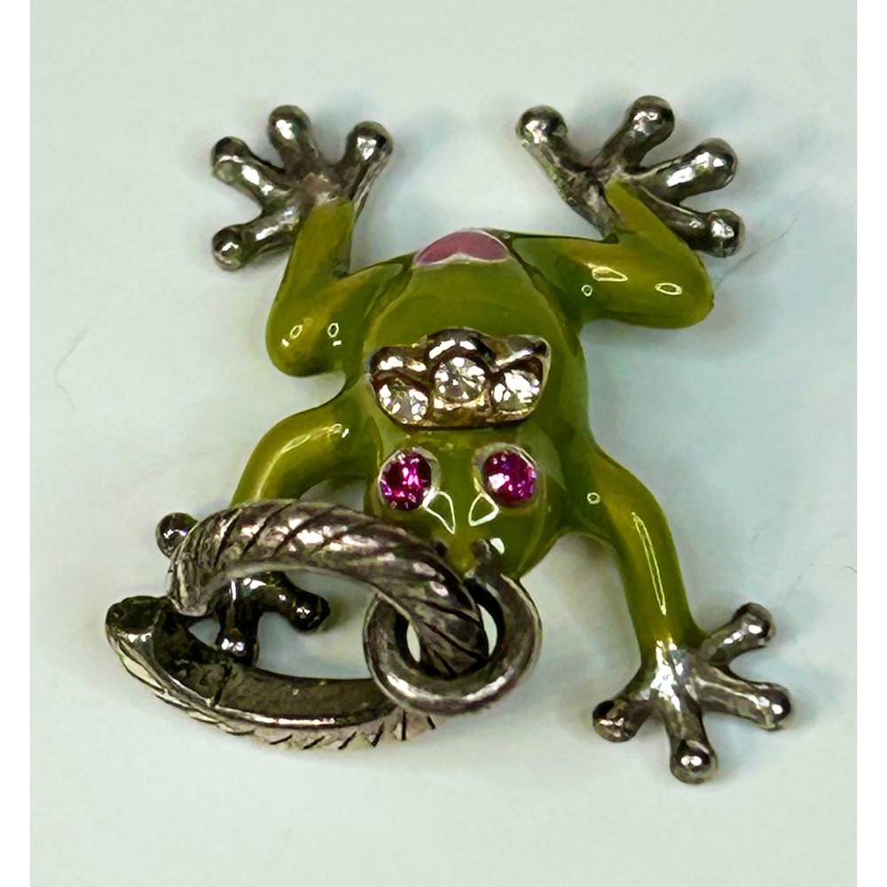 Retired BRIGHTON Princess Frogette Charm #J95192 Green Enamel Pink Crystals - Picture 2 of 5